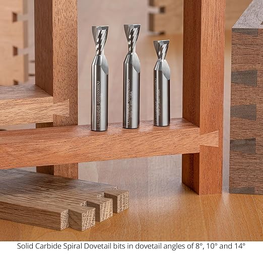 Solid Carbide 14° Dovetail Router Bit, 1/2SH, 1/2" Dia, 1/2" CL, 2-Flute, Up-Cut Spiral Geometry for Chatter-Free, Superior Quality Woodworking Joinery, USA Made - US525014SDU