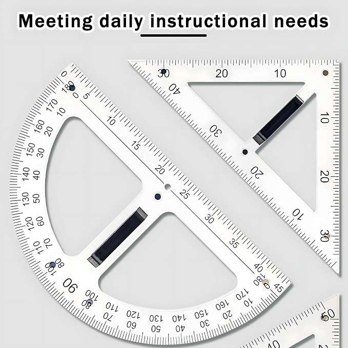 Magnetic Teaching Ruler Set with Multi-Functional Geometry Tools Durable ABS Plastic for Whiteboard Classroom Projects Student Teacher Math Supplies (Clear 4pcs)