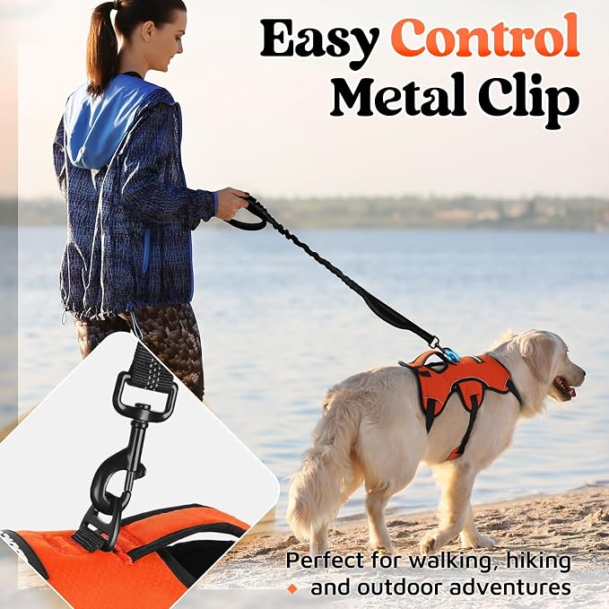 rabbitgoo Escape Proof Dog Harness for Medium, No Pull with Lift Handle | No Escape, Full Soft Padded, Reflective Adjustable Vest, Leash Clip for Walking Hiking Training, Orange, Medium