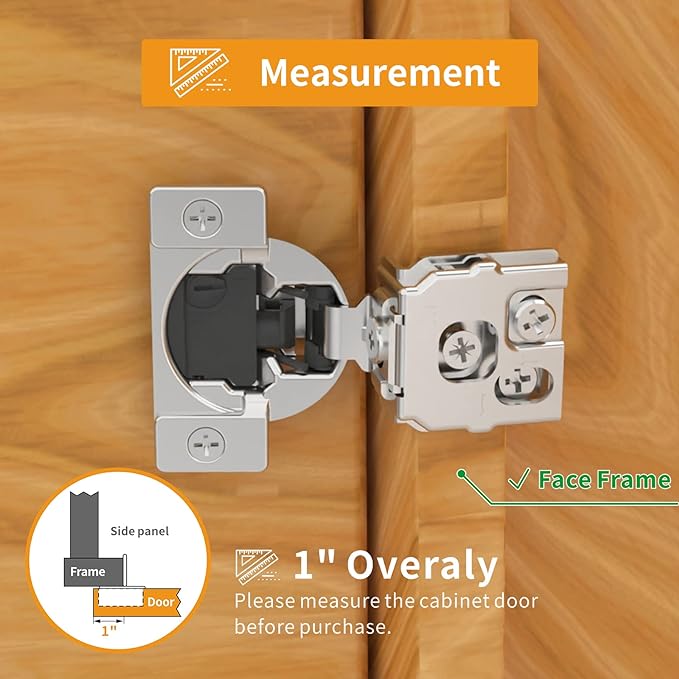 Chibery 20 Pack 1" Overlay 4D Soft Close Concealed Hinges for Face Frame Door, Adjustable Closing Speed, Smooth Slow Self Close Hinges, Satin Nickel, 105° Open Angle Stainless Steel Cabinet Hinges
