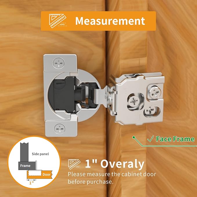 Chibery 10 Pack 1" Overlay 4D Soft Close Concealed Hinges for Face Frame Door, Adjustable Closing Speed, Smooth Slow Self Close Hinges, Satin Nickel, 105° Open Angle Stainless Steel Cabinet Hinges