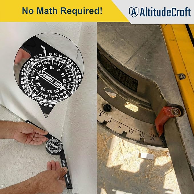 Precision Miter Saw Protractor – No-Math Angle Finder for Crown Molding, Trim & Woodworking | Heavy-Duty Aluminum, 360° Rotation (7.28 In)