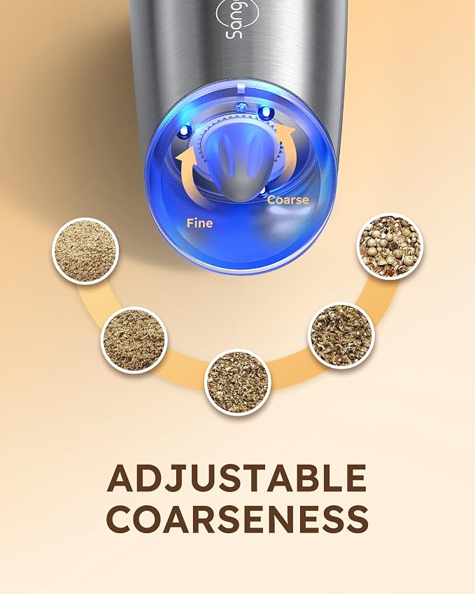 9oz XL Capacity Sangcon Gravity Electric Salt and Pepper Grinder Set Shaker Rechargeable - USB-C No Battery Needed One Hand Operation Adjustable Coarsenes Automatic Mill