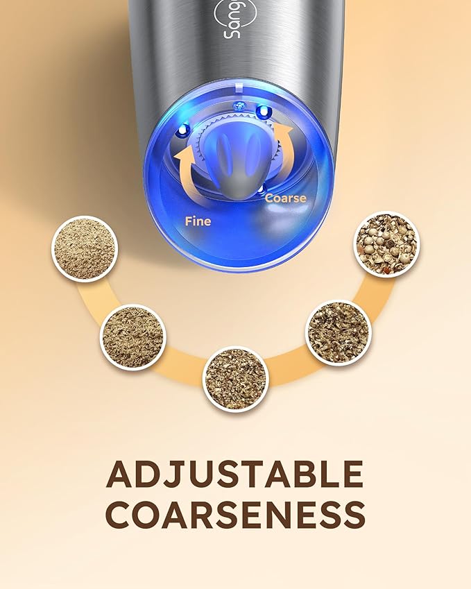 9oz XL Capacity Sangcon Gravity Electric Salt and Pepper Grinder Set Shaker Rechargeable - USB-C No Battery Needed One Hand Operation Adjustable Coarsenes Automatic Mill