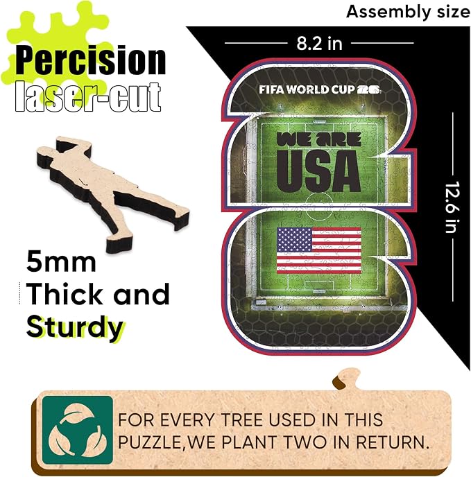 FIFA USA 26 Wooden Puzzle for Adult, 200 Pieces Irregular Shape Puzzle, 5MM Thick, Creative Collectible Gift for Fans, Officially Licensed Product, 9.3 x 12