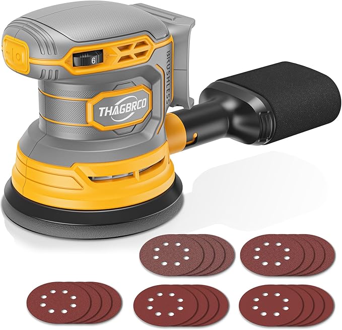 Cordless Orbital Sander Compatible For Dewalt 20V 60V, Electric Orbit Sander with Brushless 12000 RPM 6 Variable discs Speed Sander Machine With Dust Collector for Woodworking Sanding (No Battery)