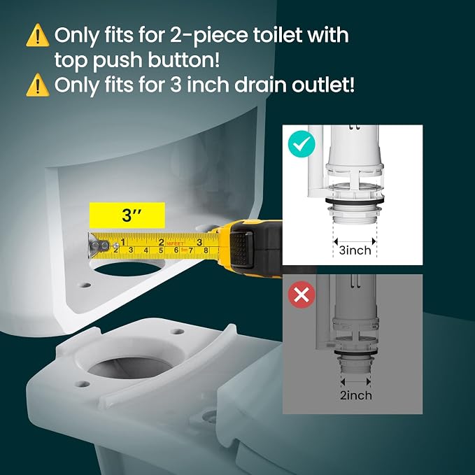 R&T 3-Inch Toilet Flush Valve Replacement Kit with Push Button, Tank to Bowl Gasket with SUS304 Bolts, Toilet Repair Kit Inside Tank for 2-piece Toilet A2475M