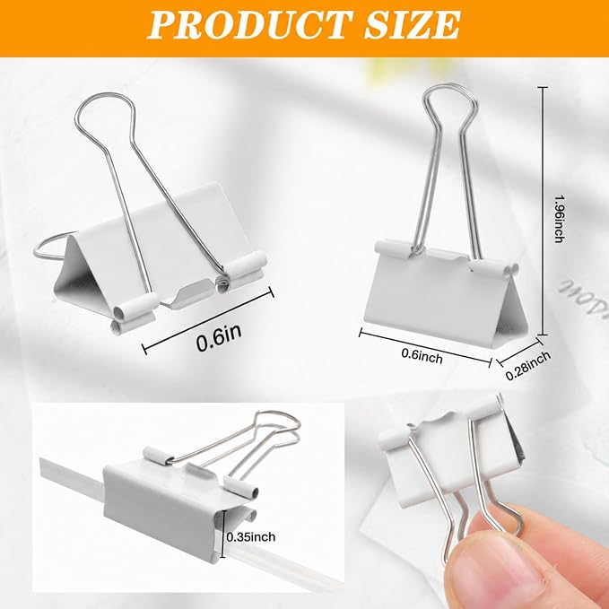 Jetec 500 Pack 0.6in/15mm White Metal Binder Clips Bulk mini Reusable Fold Back Binder Clips Paper Clamps Spring Steel Sturdy for Home Office School Supplies