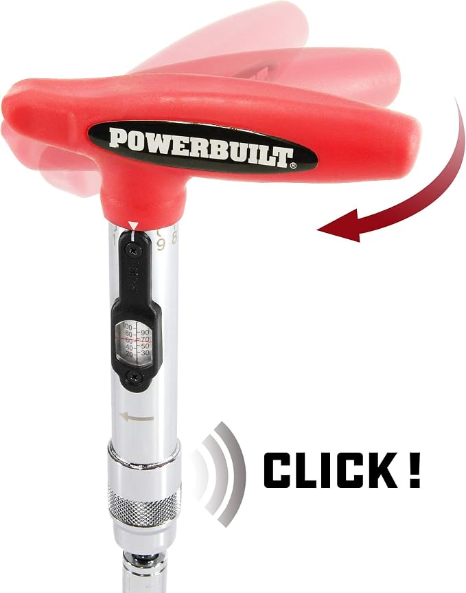 Powerbuilt 1/4 inch Drive Ratcheting T-Handle Torque Wrench, 20-100 in. lb. Range, Easy to Set and Lock in Place, for TPMS Systems and Bike Repair Assembly, Great for Carbon Fiber Handlebars - 649971