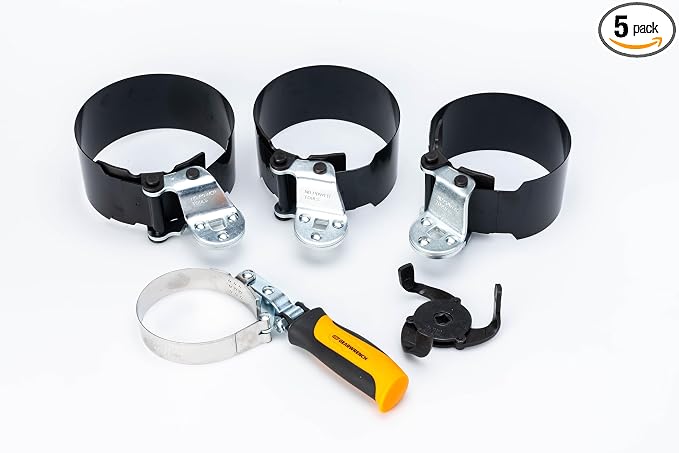 Baldwin Filter Wrench Set, Heavy Duty Alloy Steel, 5 Sizes from 2-3/4" to 5-5/8" (~ 65.1mm to ~ 139.7mm) for Fuel and Oil Change Maintenance Services (PKG400, PKG401, PKG403, PKG411 and PKG412)