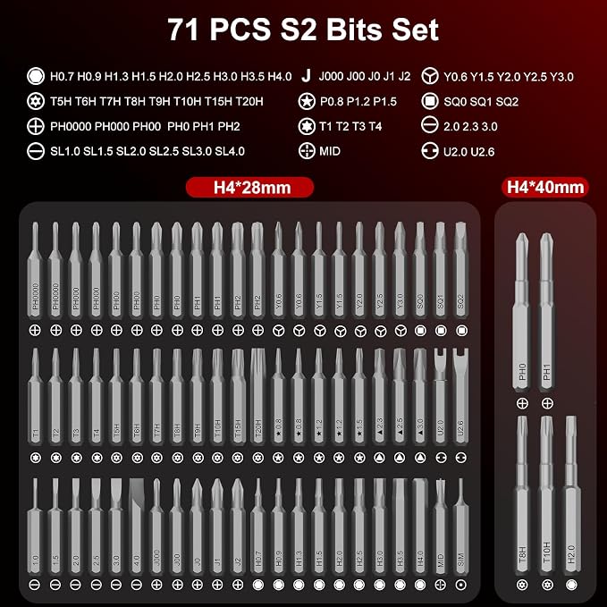 SHARDEN 75 IN 1 Mini Electric Screwdriver Set, 71 S2 Precision Bits, 3 LED Lights, Magnetic Storage, USB Charging Cable, Mini Power Screwdriver Repair Tool Kit for PC, Electronics, Tech