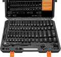 1/2" Impact Socket Set Metric and Standard-Full - Trivd Frol 65pcs Socket | SAE 3/8" to 1-1/4" and Metric 8-24mm, Shallow & Deep Socket Set, Cr-V Steel, 6-Point with Ratchet, Extension Bars, Adapter