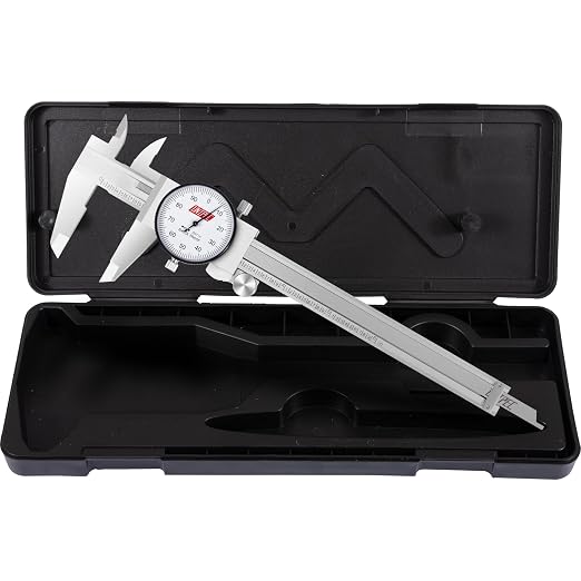 6 inch Dial Caliper, Professional Stainless Steel Metric Measuring Tool, 0-6inch Range with 0.001" resolution, Shock-Proof Precision Vernier Caliper with Hard Carrying Case for Machinists & DIY