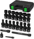 TecoTek 19 PCS 3/8" Drive Shallow Universal Impact Socket Set, Swivel Socket Set, 8-22mm, Metric Socket Set with Flexible Wobble, Cr-Mo Steel, Includes Extension Bars and Adapter