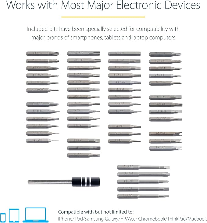 StarTech.com 55-Bit Electric Precision Screwdriver Set - Portable Cordless Battery Powered Bit Driver Kit for Electronics, Laptop, Computers, Tablet & Phone Repairs - Magnetic Work Pad, TAA