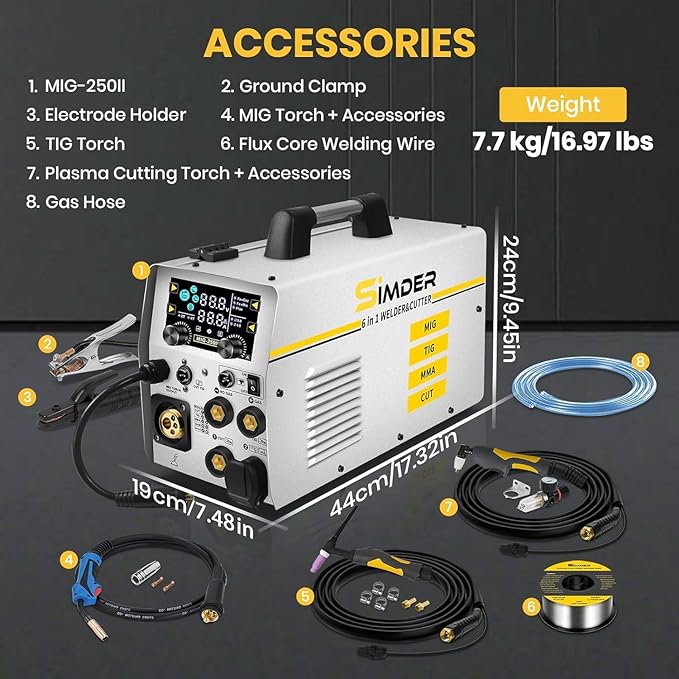 SSimder 6-in-1 MIG Welder & Plasma Cutter with Spool Gun 160A Gas MIG/Flux Core/Lift TIG/Stick/Cut Combo 110V 220V 35A Air Cutting for Auto Repair DIY & Small Workshop