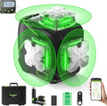 Huepar Laser Level 360 Self Leveling, 3x360° Green 3D Cross Line Laser with LCD Screen, Bluetooth Outdoor Pulse Mode Laser Tool for Construction -Remote Control, Li-ion Battery or 4 AA Batteries-S03CG