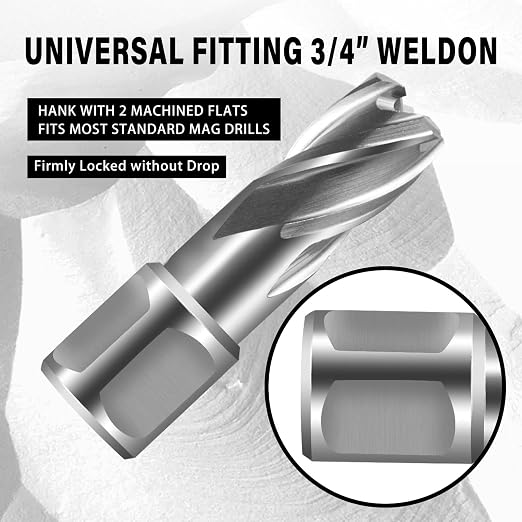 SALI 2 pcs Annular Cutter Diameter 9/16 Inch with Weldon Shank 3/4" (with 2 Flats) Cutting Depth 1" Mag Drill Bit for Magnetic Drill Press HSS Fully Ground Drill with One 1/4"*3" Pilot Pin