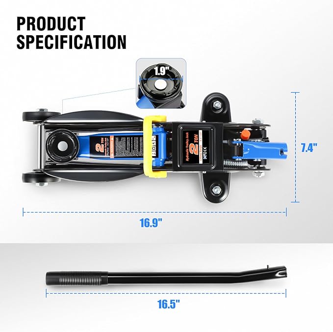DNA Motoring Low Profile Hydraulic Trolley Service/Floor Jack, 2 Ton (4000 lbs) Capacity, Lifting Range 5.1"-13", Blue, TOOLS-00474