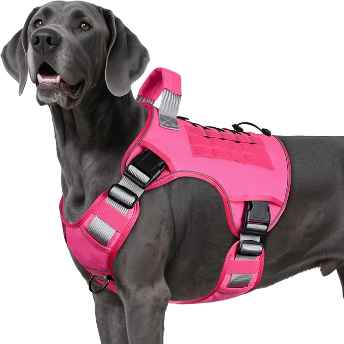 WINGOIN Pink Tactical Dog Harness for Extra Large Dogs,No Pull Dog Harness | Heavy Duty with Handle,Adjustable Reflective,Military K9 Style,Big Size Dog Vest,for Great Danen,for Walking Running Hunting
