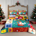 Merry Christmas Patchwork Green Quilt Set King- Santa Claus Gift Snowman Checkered Printed Holiday Bedding Set - Soft Microfiber Lightweight Comforter Coverlet Bedspread(Gift, King(90"x104"))