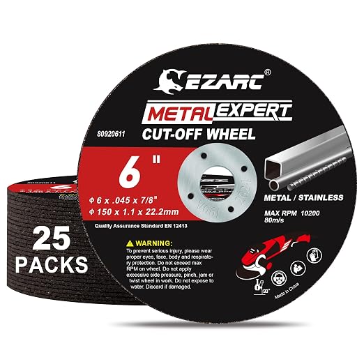 EZARC Cut Off Wheels 25 Pack, 6'' x .045'' x 7/8'' Thin Grinder Cutting Wheel, Metal & Stainless Steel Cutting Disc for Angle Grinders