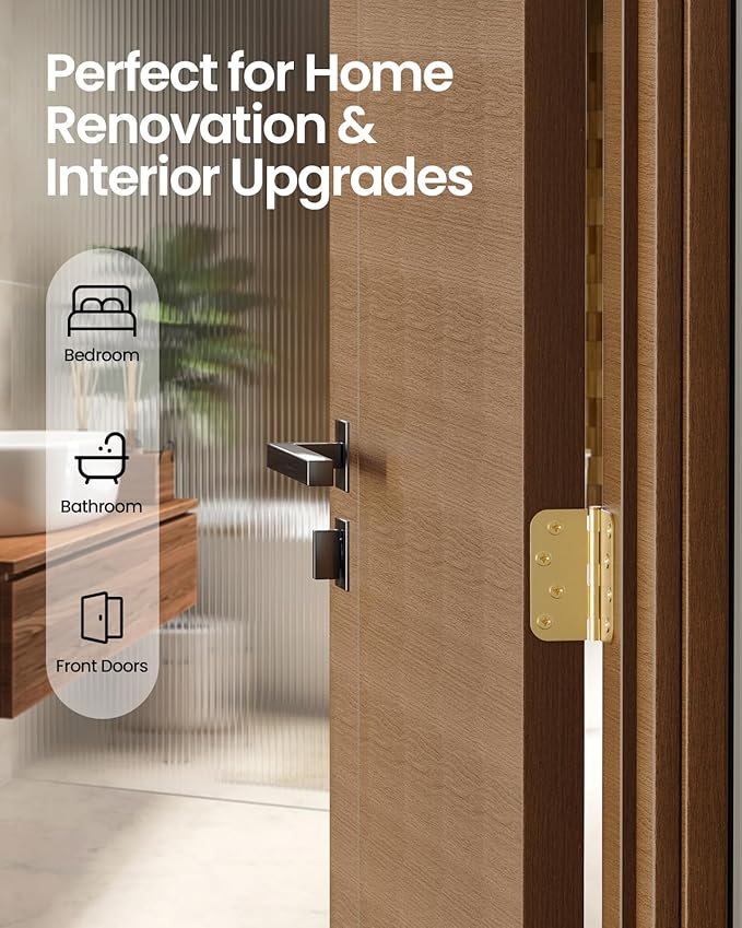 4" X 4" Satin Brass Door Hinges – 36 Pack Gold Door Hinges with 5/8" Radius, Rounded Interior Heavy Duty 4 Inch Exterior & Front Door Hinge for Residential Use