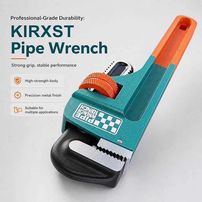 Heavy Duty Pipe Wrench, 10" Adjustable Straight Plumbing Wrench, High Drop-Forged jaws, Professional Pipeline Tool for Water Pipe Fittings, Mechanical assembly, Workshop Operations