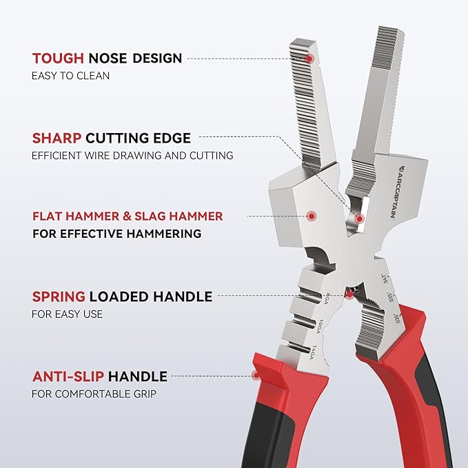 ARCCAPTAIN Measurable 8" Welding Pliers with Rentention Chain, All-In-One MIG Pliers with Anti-Rust and High-Carbon Steel, Great for Professional Welding