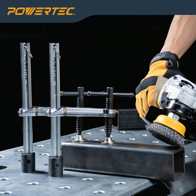 POWERTEC 2PK Welding Clamp with T-Handle – 8" Max Opening, 4" Throat Depth – Fits 5/8" (16mm) Welding Table Holes, Heavy-Duty Workbench Screw Clamp for Welding & Fabrication (72244-P2)