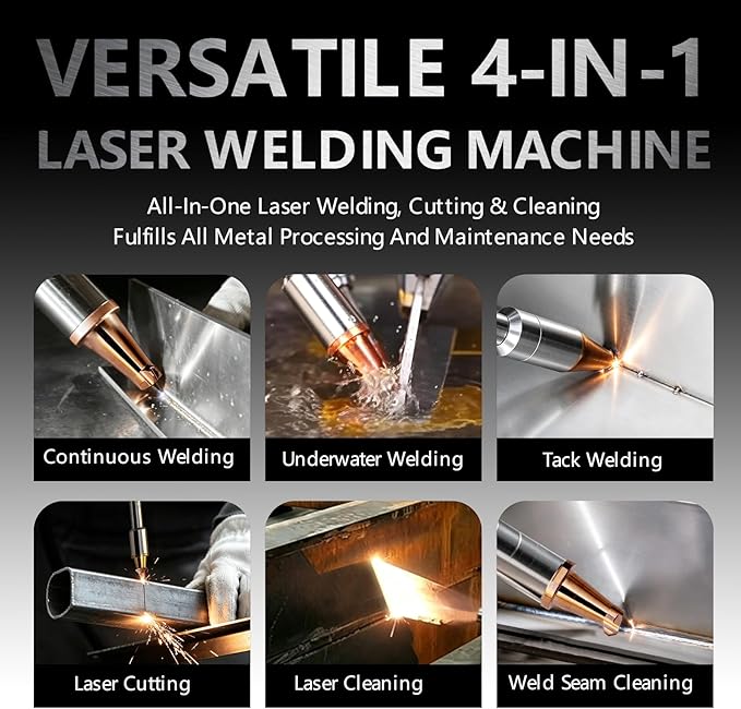 4-in-1 Laser Welding Machine 1200W Built-in Wire Feeder Portable Air-Cooled Fiber Laser Welder/Cleaner/Cutter/Tack Welding/Weld Seam Cleaning for Metal 220V Industrial Welder | Home DIY
