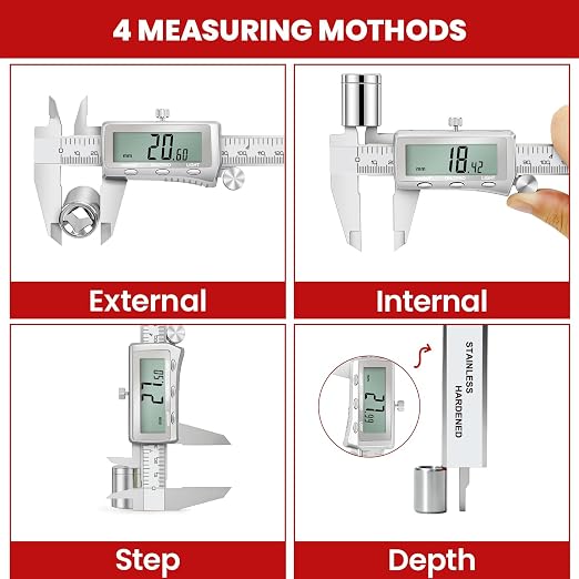 Digital Caliper, Rechargeable Calipers 12 inch with Backlight LCD Screen, All Metal Caliper Measuring Tool with MM/in/F Conversion, Auto Off Micrometer for Jeweler/Woodworking/DIY/Household