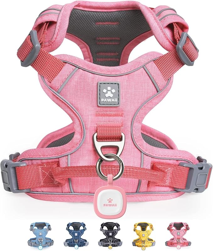 Pawaii No Pull Dog Harness with Pet ID Tag, Reflective Vest | Built for safer walks with a QR Pet ID Tag, front no pull clip, reflective trim, control handle and breathable mesh lining