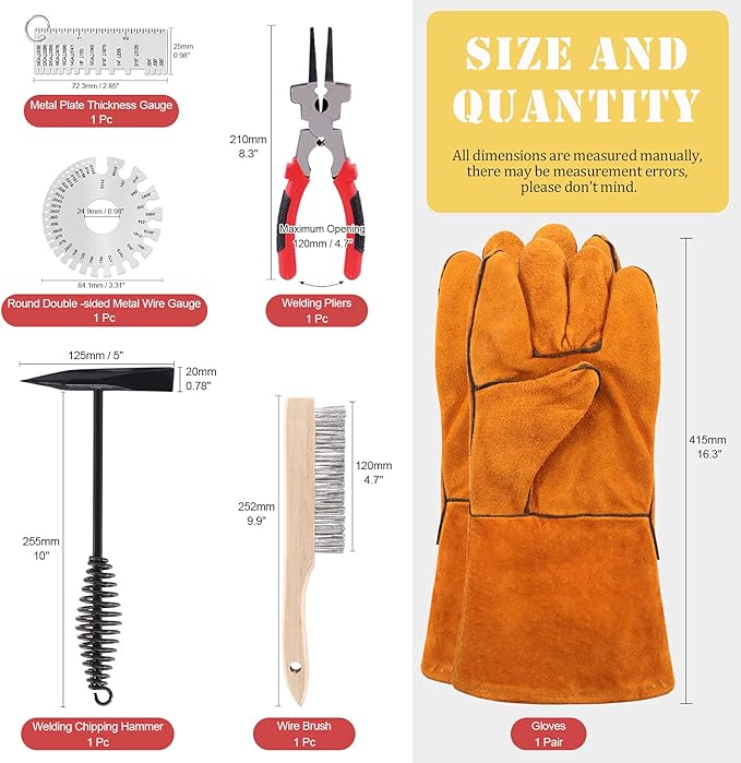 Hilitchi 6Pcs Welding Slag Removal Tool Set, 8inch Welding Pliers, Welding Chipping Hammer, Wire Brush Wire Scratch Brush and 2 Stainless Steel Metal Sheet Thickness Gauges