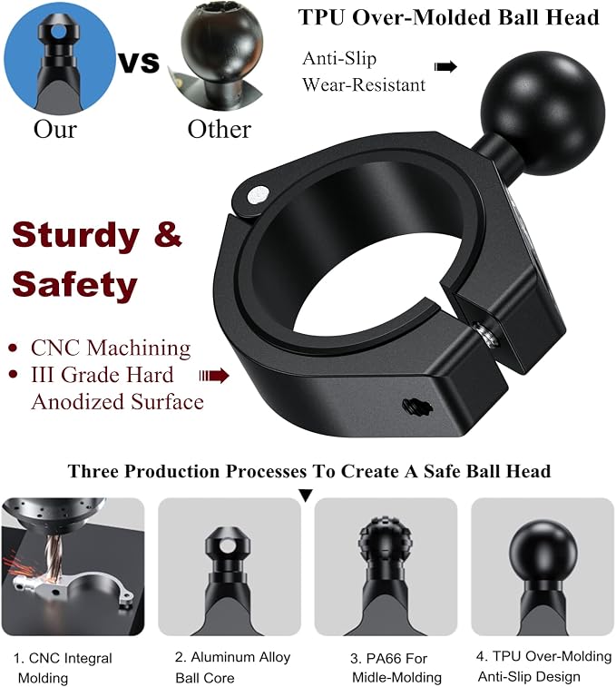 BRCOVAN 2PCS, Aluminum Alloy Large Bar Clamp Mount with 1'' TPU Ball