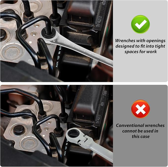 LOSCHEN 12pcs/set 8-19mm Metric Ratcheting Wrench Combination Wrench Set with 72 Teeth, Chrome Vanadium Steel Tubing Ratchet Spanner（US and European Patents）