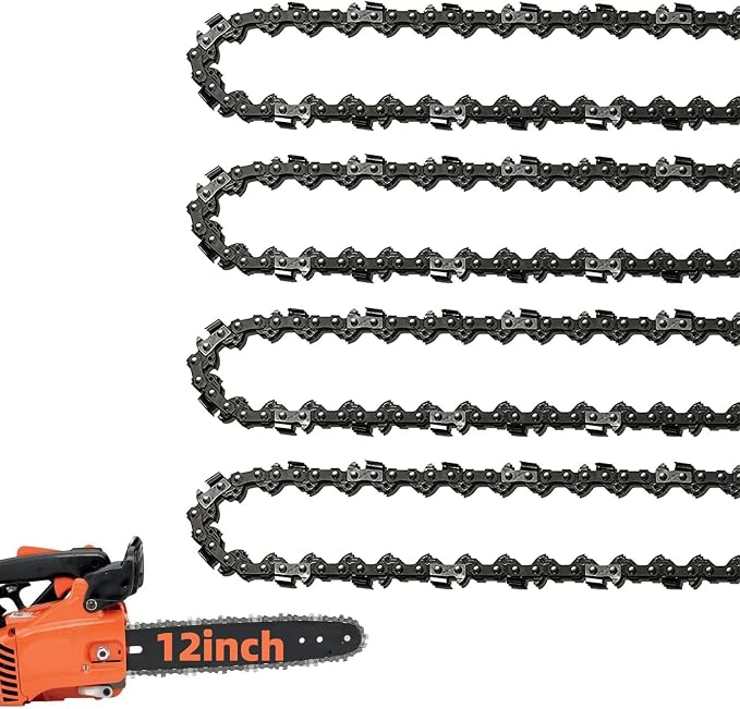 4 Pack 12 Inch Chainsaw Chains 3/8 LP Pitch .050" Gauge 45 Drive Links, 12" Replacement Chain Low-Kickback Compatible with Craftsman, Greenworks, Poulan, Remington, Echo, Ryobi and more