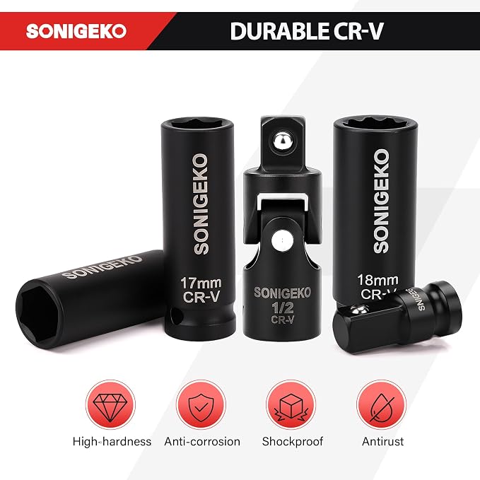 20-Piece 1/2" Drive Impact Socket Set, Metric(10mm-24mm） | Deep CR-V Steel Sockets with Extension Bars, Universal Joint and Adapter