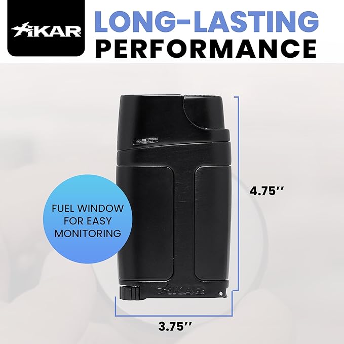 XIKAR ELX Double Jet Flame Butane Torch Lighter with 9mm Cigar Punch – Refillable Butane Lighter with Fuel Window – Wind-Resistant Adjustable Flame – Premium Cigar Accessory – Black