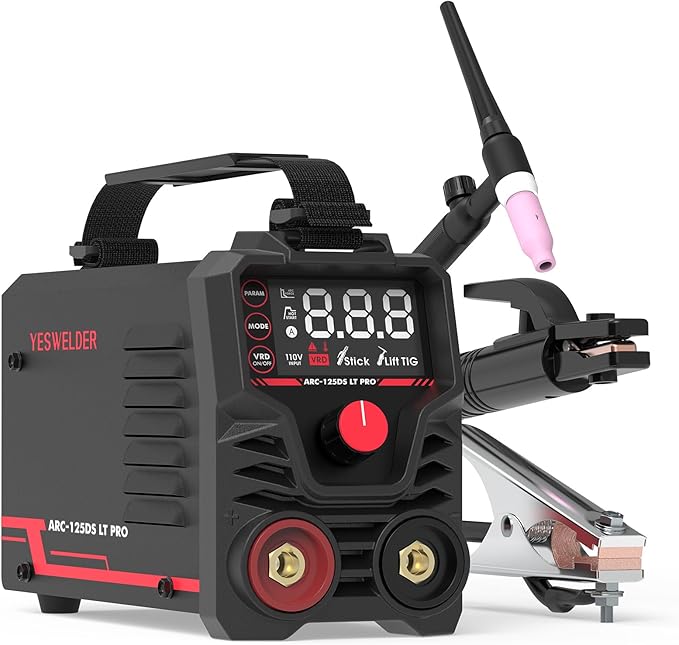 YESWELDER 125Amp Mini Stick Welder Large LED Display with Lift TIG Torch, IGBT ARC Welding Machine, 110V Hot Start Portable MMA Welder Machine, Arc force