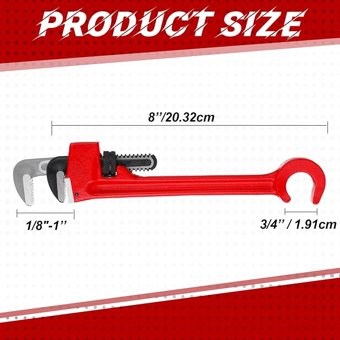 Lasnten 8" Double Ended Valve Wrench Pipe and Valve Wrench Refinery Wheels 1/8''- 1-1/2'' Pipe Capacity for Protecting from Damage