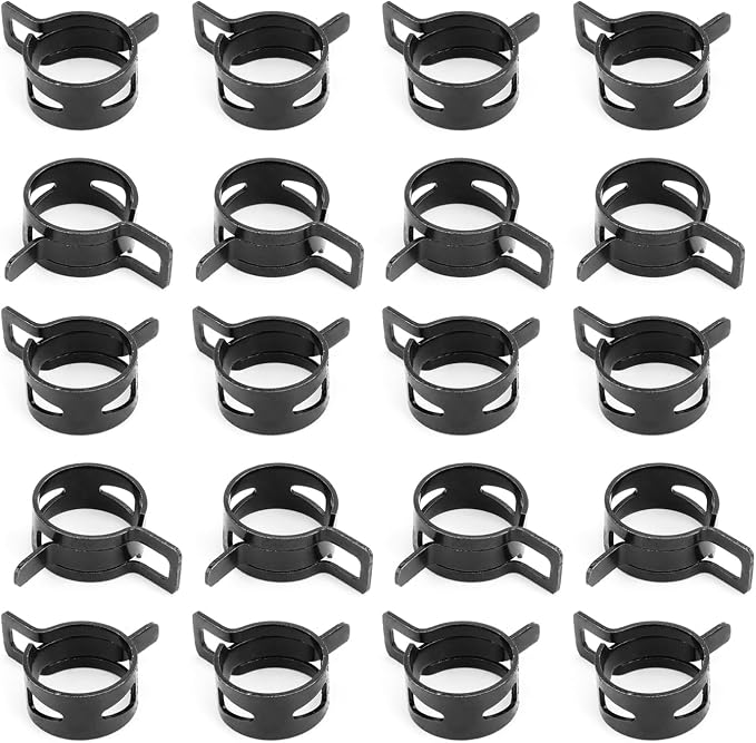 20pcs 1.06" ID Constant Tension Band Hose Clamps, 27mm Spring Band Type Action Hose Clamp Manganese Steel Fuel Line Clamp Low Pressure Air Clip Clamp for Fuel Hose Line Water Pipe Air Tube black