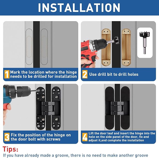 TamBee Hidden Door Hinge Invisible Hinges - Black, 3 Way Adjustable, Zinc Alloy, Concealed, for Secret Doors, Hidden Door and Bookcase Door 7 Inch (2 Hinges)
