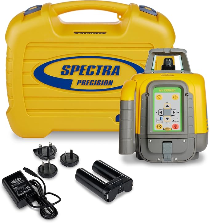 Spectra Precision HV1305GC Dual Horizontal/Vertical Laser Kit With B10 NiMH Battery Pack CH10 Charger 100981-00 Medium Carrying Case Professional Construction Grade Accuracy IP66 - Green Beam