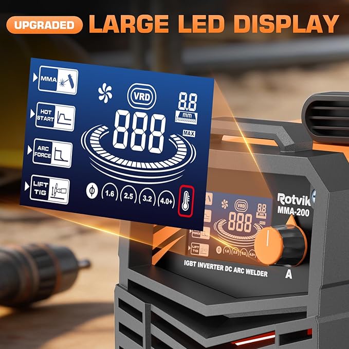 200Amp Stick Welder-Large LED Display, 110V/220V Dual Voltage Portable MMA Welder Machine with Hot Start, Arc force and Anti-Stick, Lift TIG Torch & 220V Adapter, 20PCS Rods Stick Welder