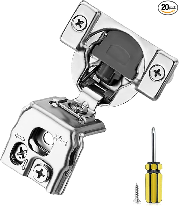 Ravinte 20 Pack 10 Pair 1-1/2 inch Overlay Soft Close Kitchen Cabinet Hinges Stainless Steel Adjustable Kitchen Hinges Satin Nickel Cabinet Hardware