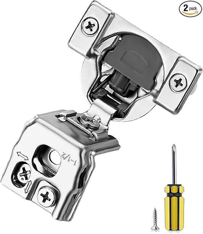 Ravinte 2 Pack 1 Pair 1-1/2 inch Overlay Soft Close Kitchen Cabinet Hinges Stainless Steel Adjustable Kitchen Hinges Satin Nickel Cabinet Hardware