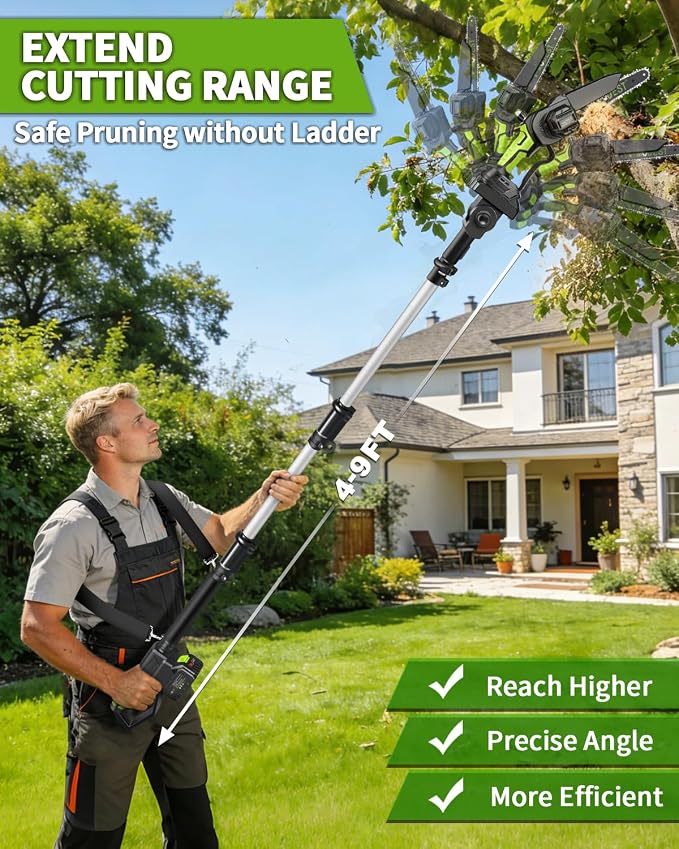 4-in-1 Pole Saw & Electric Pruning Shears, 8 Inch Pole Saws for Tree Trimming, Cordless Pruning Shears with 15ft Max Extension Pole, 2 * 4.0Ah Battery Powered Pole Saw Pole Pruner for Garden