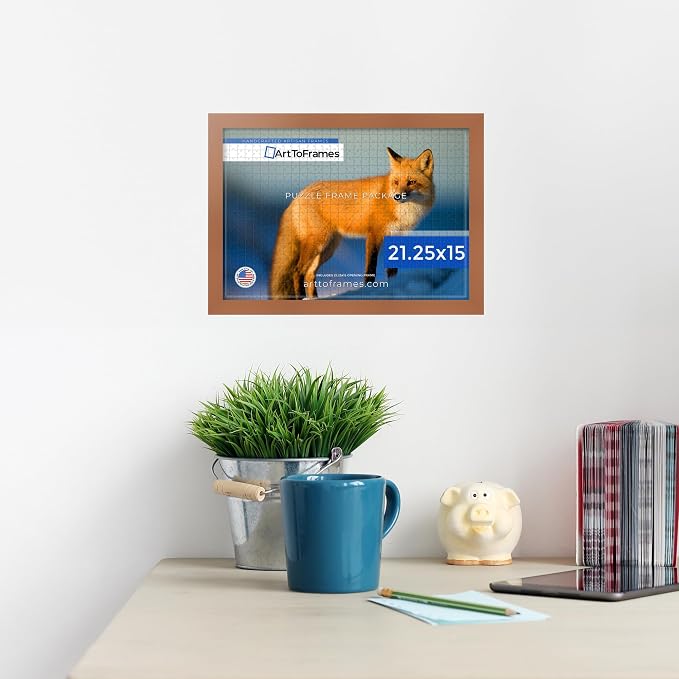ArtToFrames Puzzle Frame for Buffalo Games 300, 500 Piece Jigsaw Puzzles, 21.25x15 Inch (54x38 cm), Burnt Umber Engineered Wood with Economy Acrylic, Ready to Hang Puzzle Display