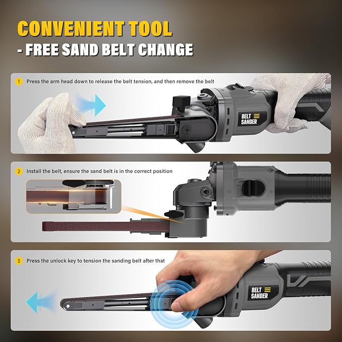 VERVEWAVE Cordless Detail Band file Sander Compatible with DEWALT 20V Battery, Finger Belt Sander with 6 Variable Speed, 170° Adjustable, 1/2"x18" Belt for Wood, Paint, Metal Rust, DIY (Tool Only)